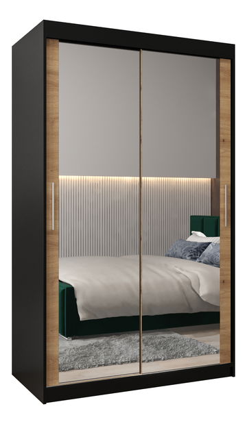 Šatní skříň 120 cm Toki 3 (Černá matná + Dub artisan)