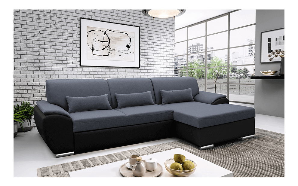 Rohová sedačka Excelsa 2 (P) (černá ekokůže + tmavě-šedá látka)