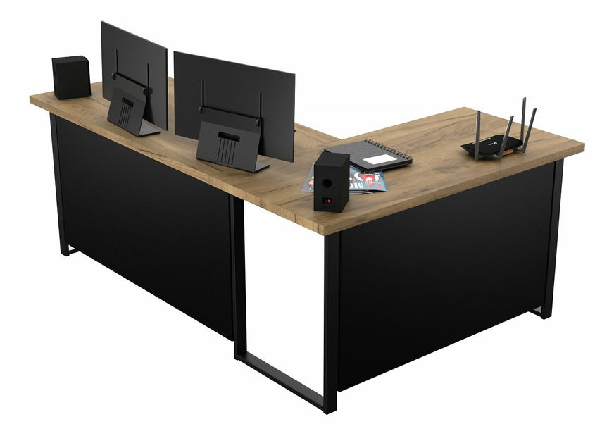 Rohový pc stůl Vintid (dub craft + černá)