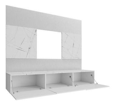 Závěsná TV skříňka Coprea III (bílá + mramor bílý)