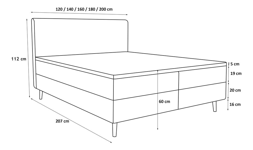 Manželská postel 180 cm Napoli Bonell (šedá) (s roštem, s úl. prostorem)