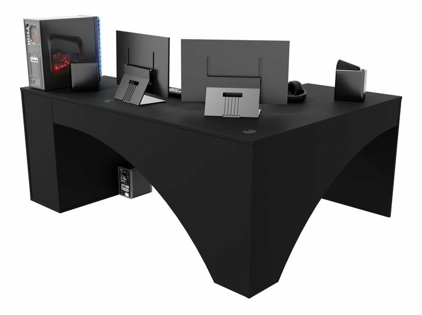 Rohový herní pc stůl Carbon (černá) (L) (bez osvětlení)