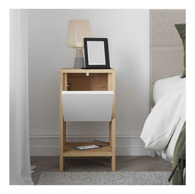 Noční stolek Emmi (dub safírový + bílá)