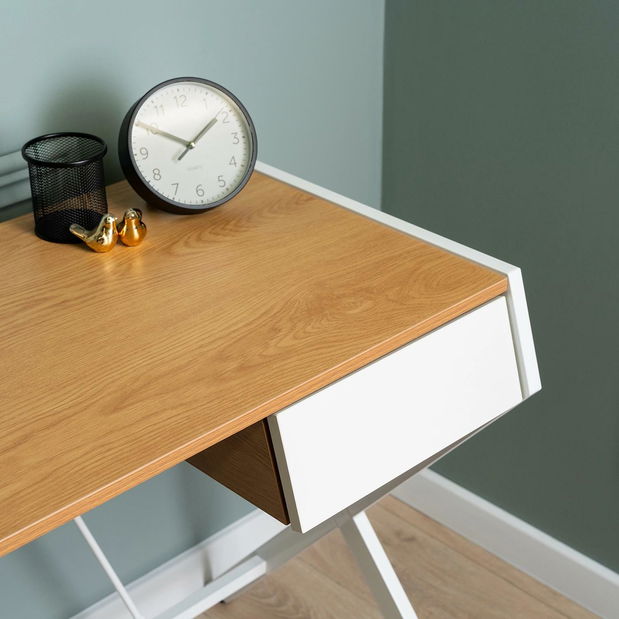 Psací stolek Mecanico (dub zlatý + bílá)