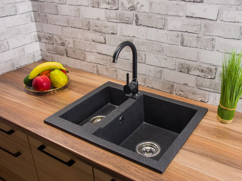 Kuchyňský dřez Yagma (černá + textura) (s 1 otvorem pro baterii) (P)