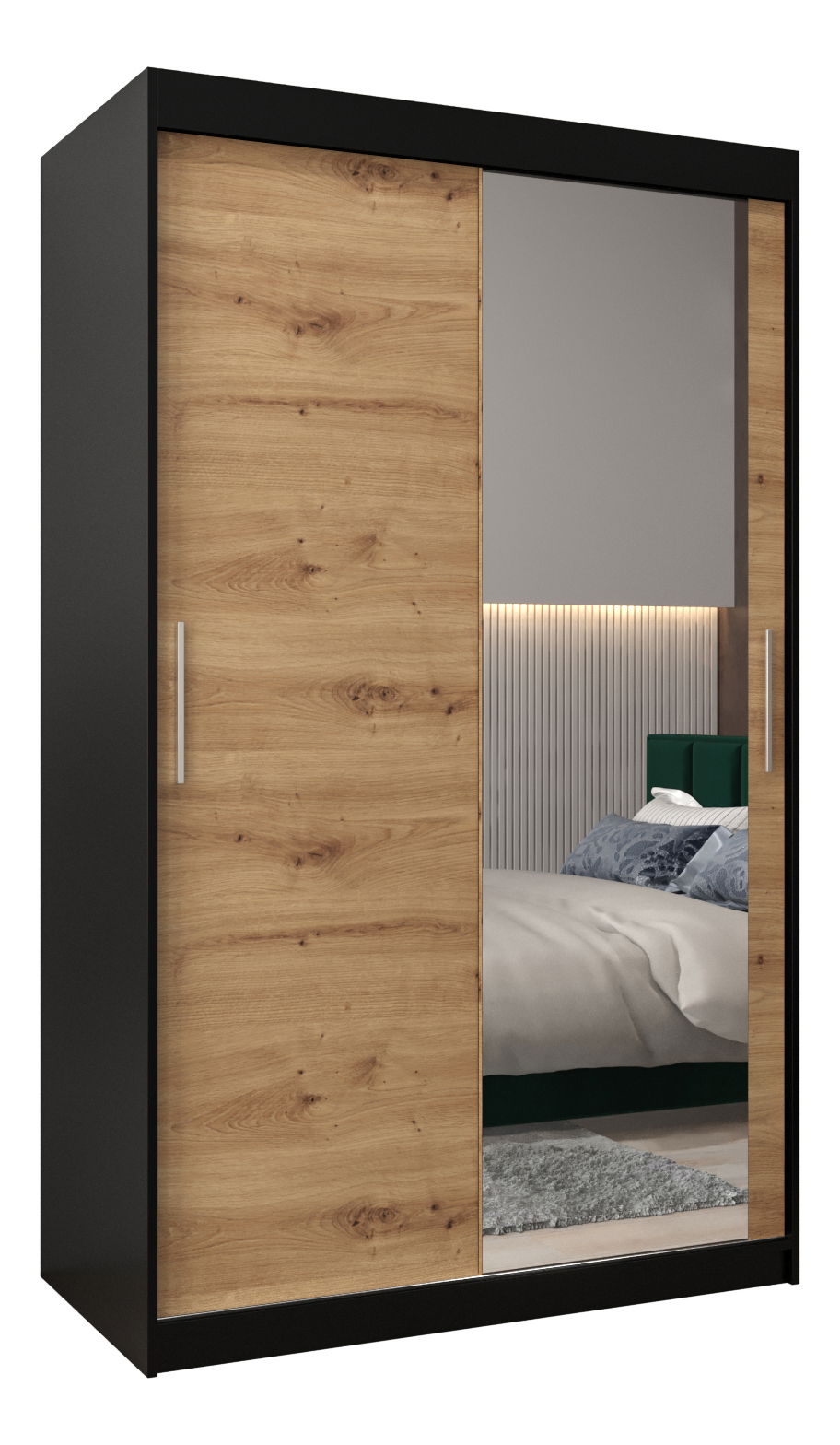 Šatní skříň 120 cm Toki 2 (Černá matná + Dub artisan)