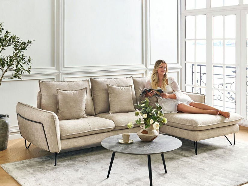 Rohová sedací souprava Sandrine (béžová) (L)