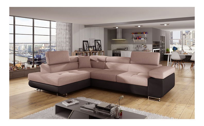 Rohová sedací souprava Afton (hnědá + béžová) (L)