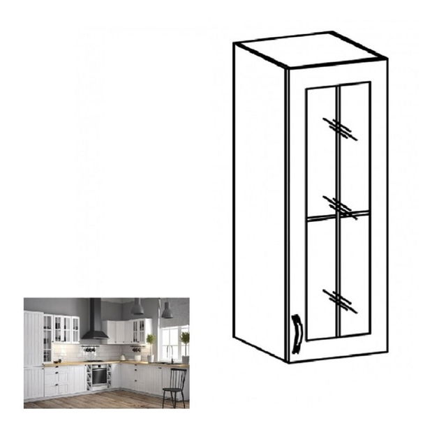 Horní kuchyňská skříňka se sklem W40S Provense (bílá + sosna andersen) (P)