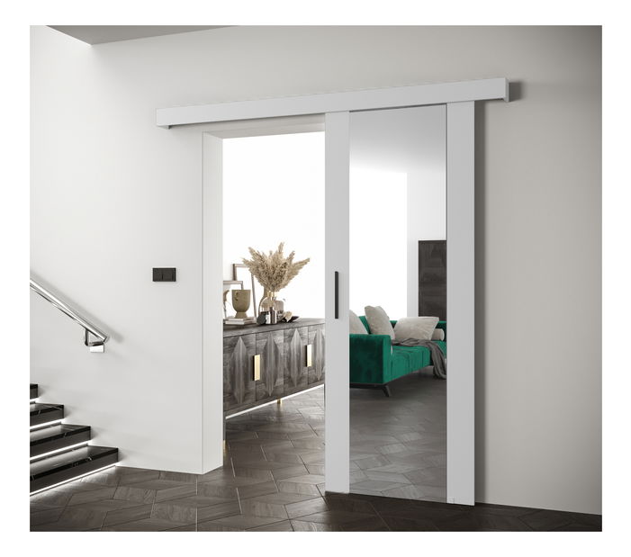 Posuvné dveře 90 cm Sharlene II (bílá matná + bílá matná + černá) (se zrcadlem)