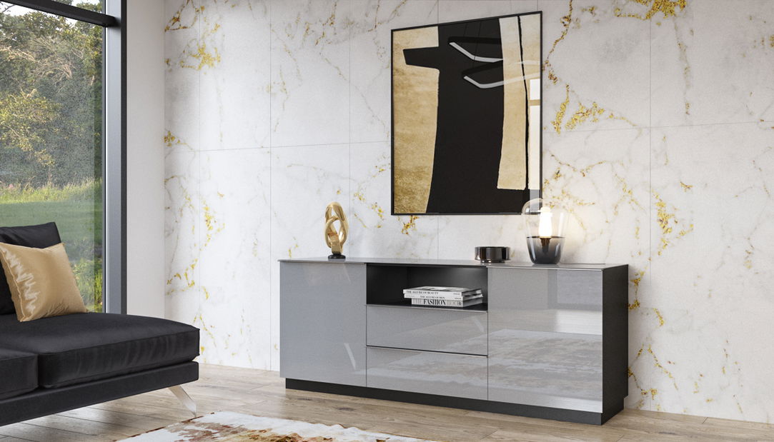 Závěsná komoda Henry Typ 25 (šedá + šedý vysoký lesk) *výprodej