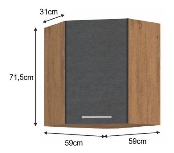 Horní rohová kuchyňská skříňka 58x58 GN-72 1F Velaga (šedá matná + dub lancelot)
