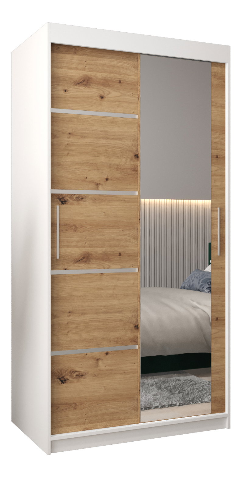 Šatní skříň 120 cm se zrcadlem Verika 2 120 (bílá + dub artisan)