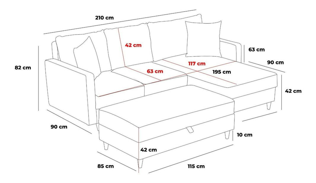 Rohová sedací souprava Ewie (P) (antracit)