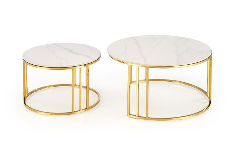 Set 2 ks. konferenčních stolků Mercu 3 (bílý mramor + zlatá)