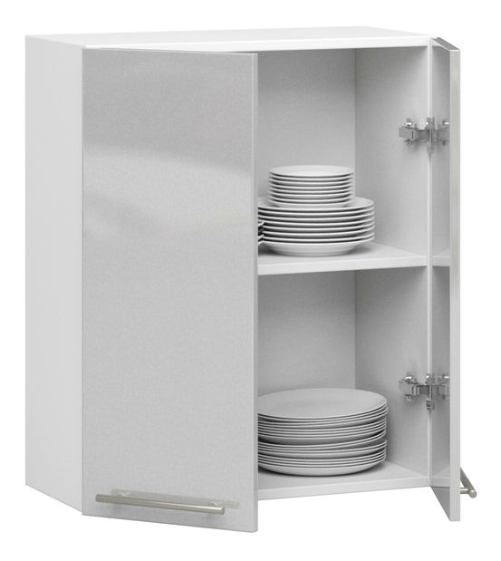 Horní kuchyňská skříňka Ozara W60 H720 (bílá + metalický lesk)