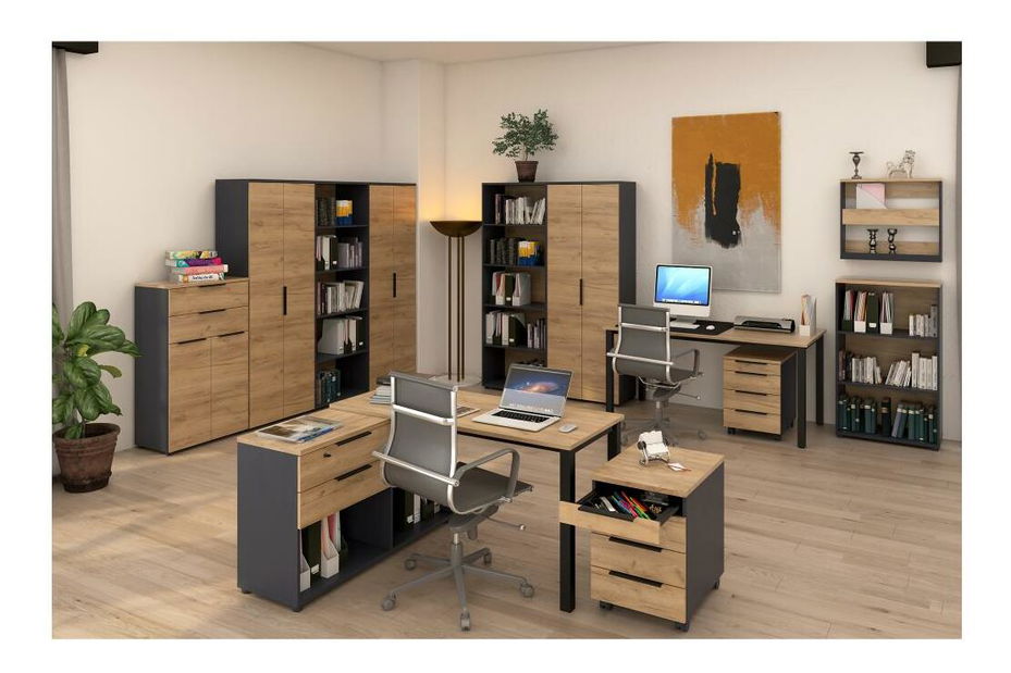Rohový PC stolek Klodekas 9 (grafit + dub artisan)