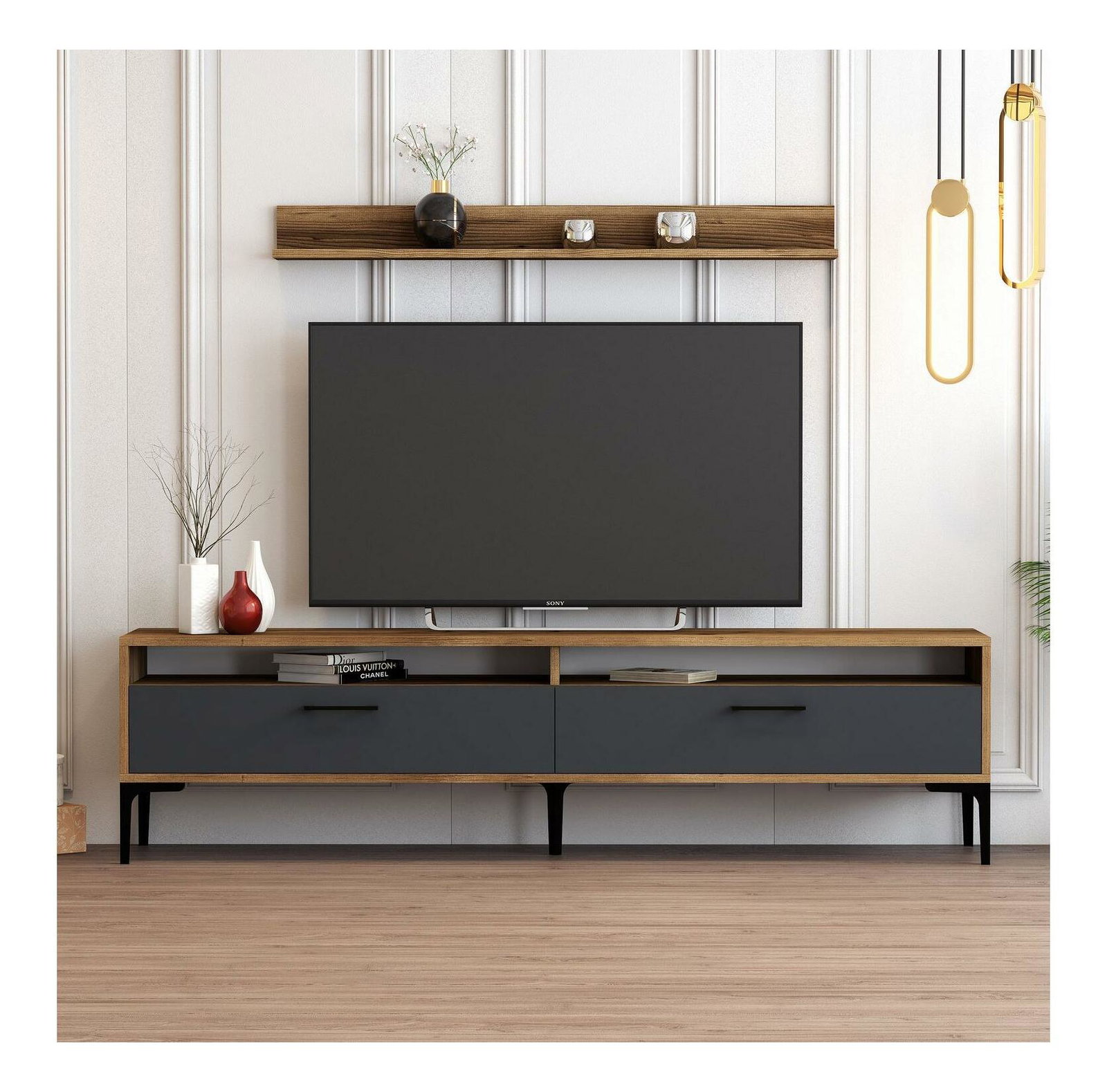 Obývací stěna Irma (ořech + antracit)