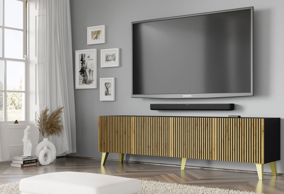 TV skříňka/stolek F 4D 200 Rowanna (černá + dub artisan + zlatá)