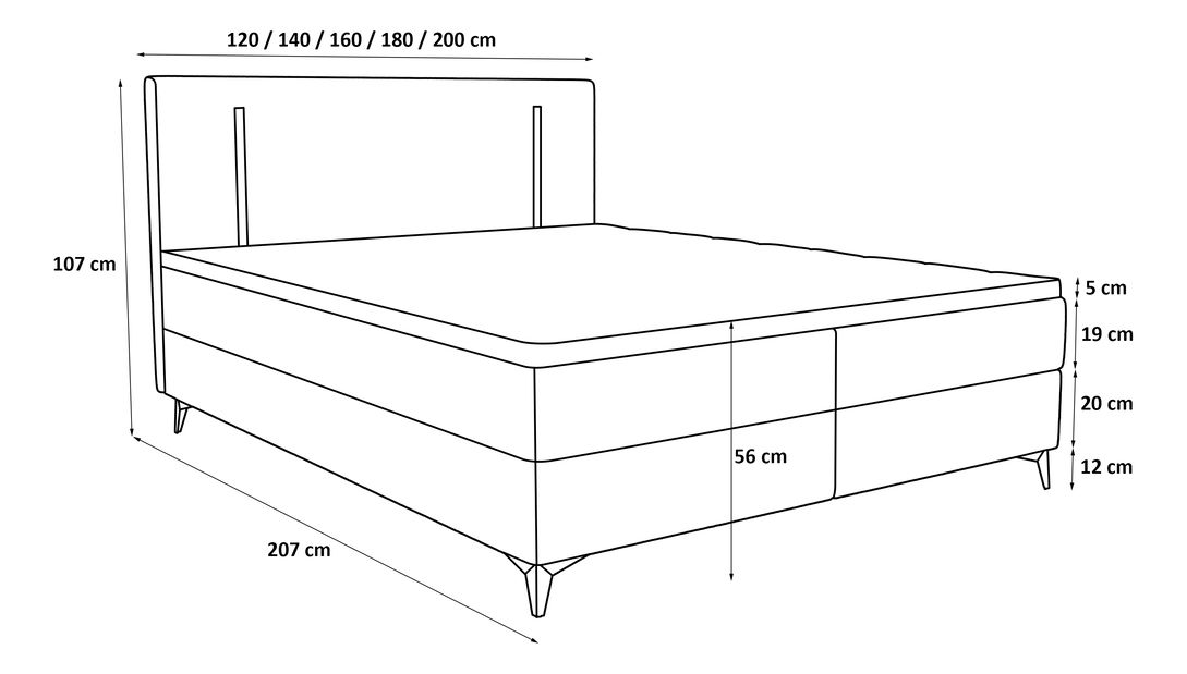Manželská postel 160 cm Ortega Bonell (béžová) (s roštem, s úl. prostorem) (s LED osvětlením)