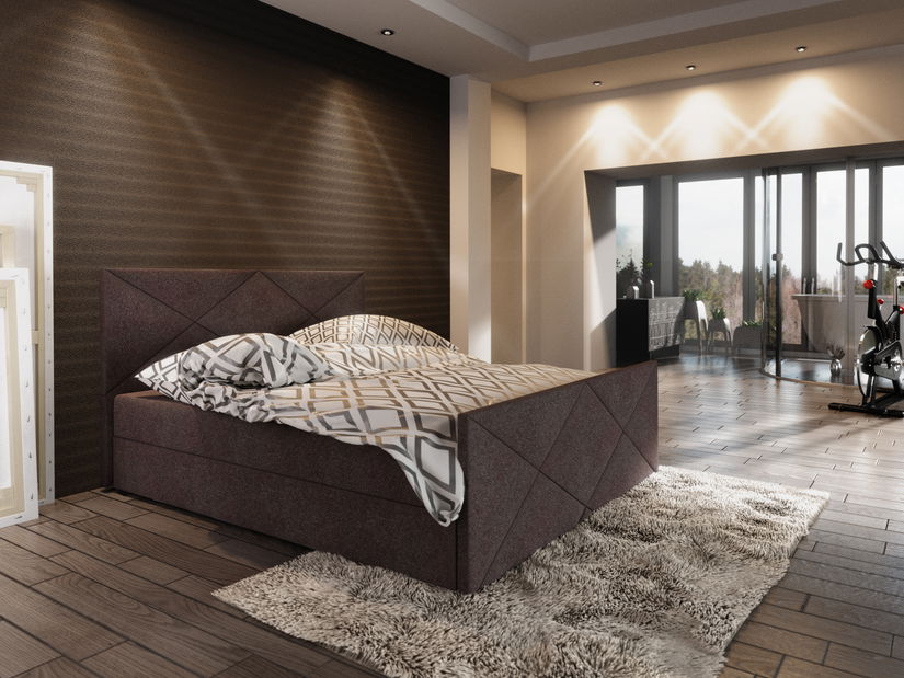 Manželská postel Boxspring 200 cm Milagros 4 (tmavě hnědá) (s matrací a úložným prostorem)