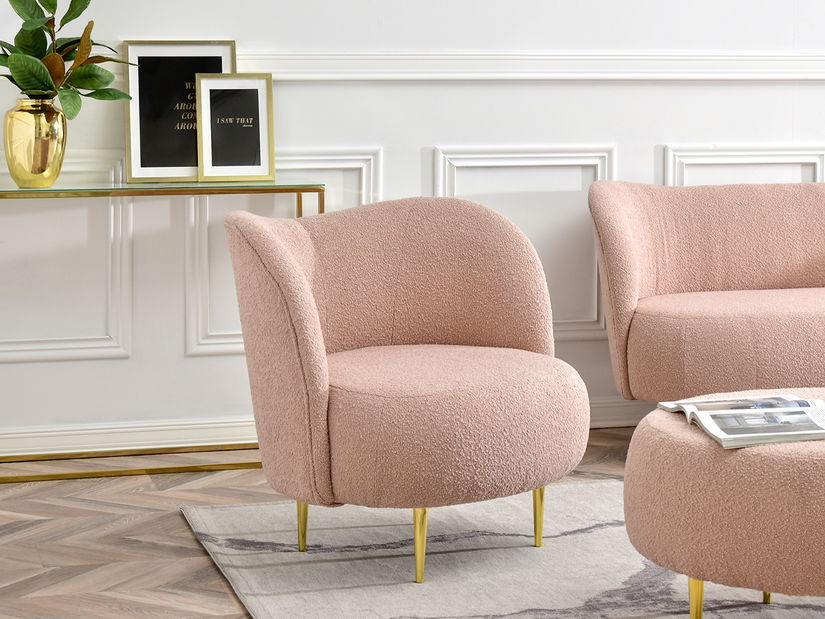 Relaxační křeslo Corintana (pudrová růžová + zlatá)