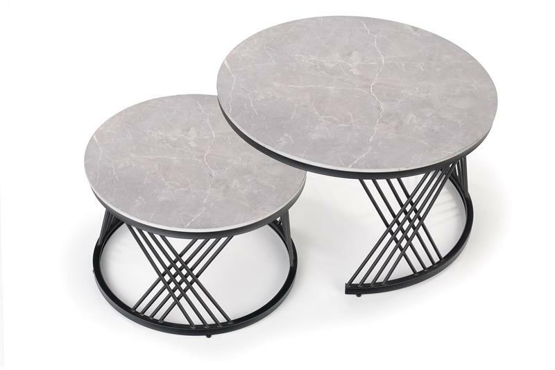 Set 2 ks. Konferenčních stolků Felecia (šedý mramor + černá)