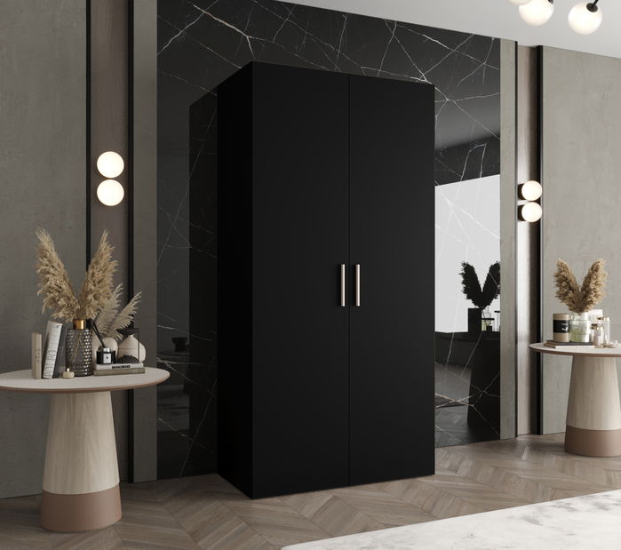 Šatní skříň 100 cm Borry 1 (černá + stříbrná)