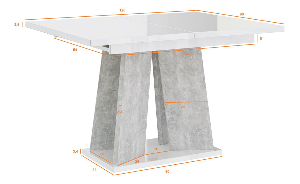 Jídelní stůl Mulnu (lesk bílý + kámen) (pro 4 až 6 osob)