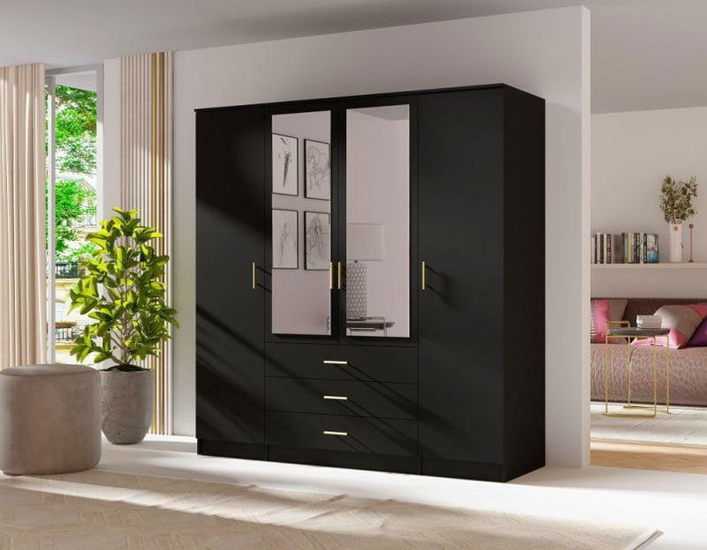 Šatní skříň Selforta 4D (černá) (se zrcadlem)
